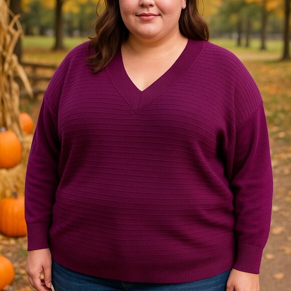 Time and Tru Purple Ribbed V-Neck Sweater Women’s XXL (20) - Picture 1 of 9